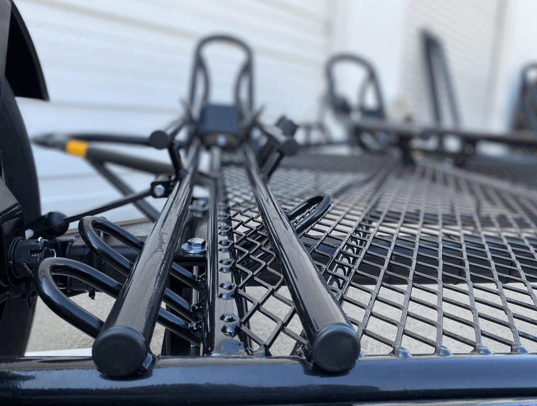 Single rail for one motorcycle trailer easy to use. Hauls 1500 lbs