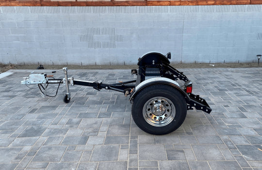 Black and chrome tow dolly- car tow dolly for sale- car hauler- folding tow dolly with ramnps.