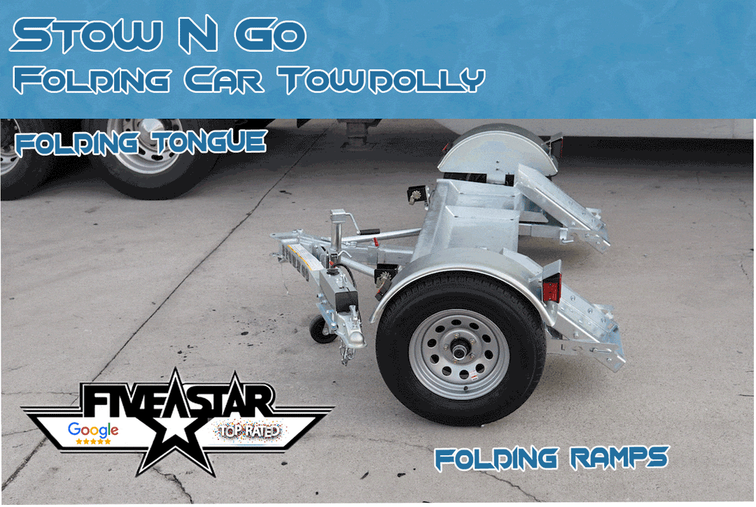 STOW N GO FOLDING CAR TOW DOLLY - UNIQUE ONE AND ONLY FOLDING TOW DOLLY WHICH RAMPS CAN COME APART AT ANY TIME TO REDUCE STORAGE SPACE.
