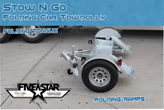 STOW N GO FOLDING CAR TOW DOLLY - UNIQUE ONE AND ONLY FOLDING TOW DOLLY WHICH RAMPS CAN COME APART AT ANY TIME TO REDUCE STORAGE SPACE.