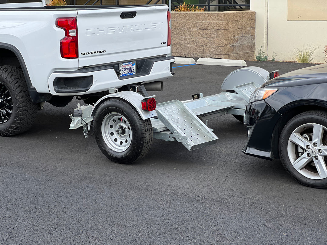 Folding Car tow dolly galvanize folding car dolly with fold up ramps and demco surge brakes 