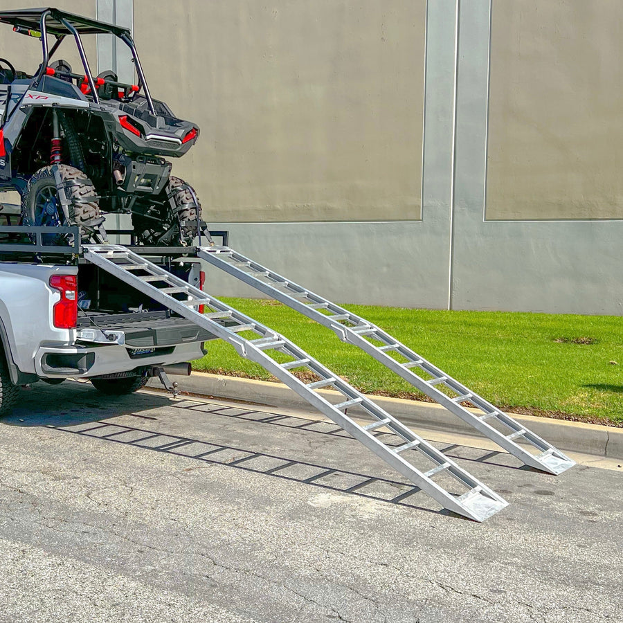 Chevron Ramp 12’ Aluminum Bi-Fold UTV Ramps for High-Deck Trailer & Truck Loading ...
