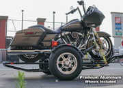 The single Rail motorcycle fold up motorcycle trailer with Premium Wheels one wheel chock. Ships to your home. Stand out from the competition with premium wheels 