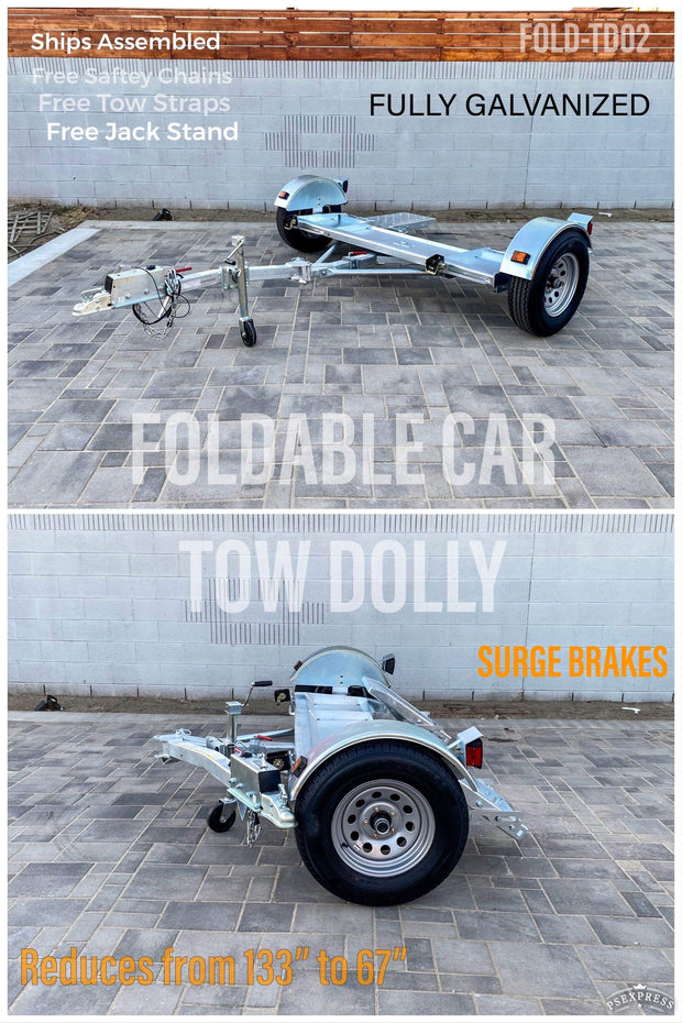 Galvanized Stow and Go Folding Car Tow Dolly with Surge Brakes