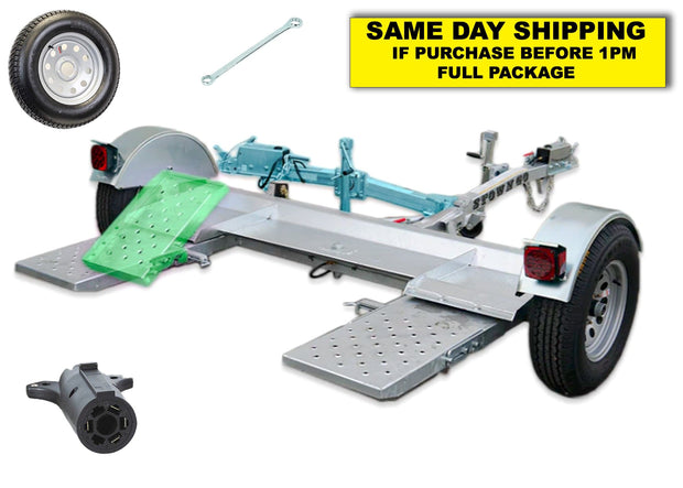 ULTIMATE CAR TOW DOLLY FULL PACKAGE SPARE TIRE INCLUDED ADAPTER SAME DAY SHIPPING 