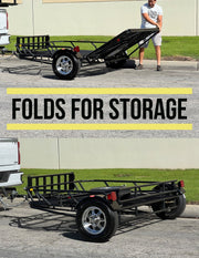 Standing Utility Trailer that can stand up for storage, A trailer that can fold and stand upright and tow a trike or a motorcycle. 