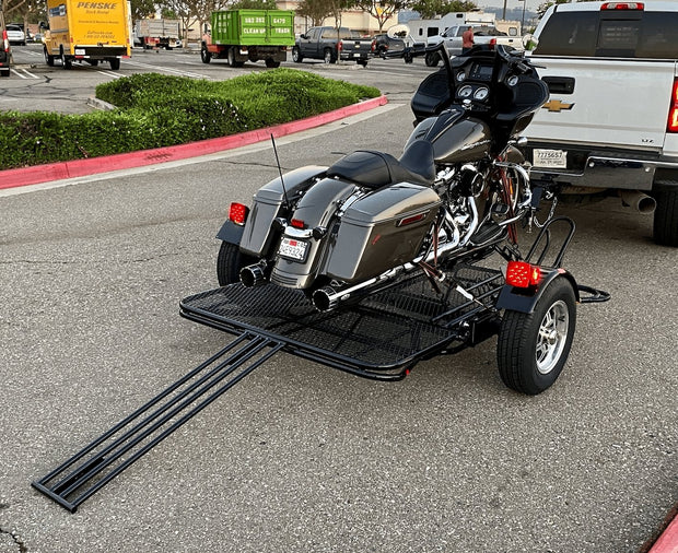 Motorcycle trailer for all motorcycles single rail with ramp 