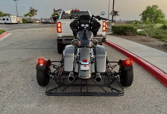 Folding motorcycle trailer -three rail motorcycle - single rail motorcycle trailer