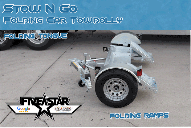 STOW N GO FOLDING CAR TOW DOLLY - UNIQUE ONE AND ONLY FOLDING TOW DOLLY WHICH RAMPS CAN COME APART AT ANY TIME TO REDUCE STORAGE SPACE. 