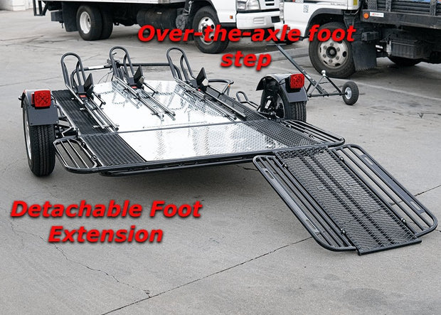 Axle foot step with three rail bike trailer