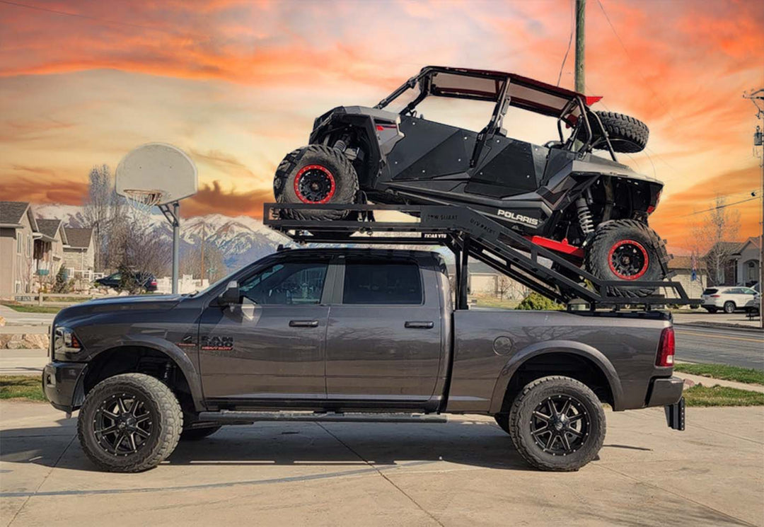 UTV TRUCK RACK TRUCK DECK. THE ONLY UTV TRUCK RACK WHICH CAN HAUL A POLARIS RZR AND CAN AM X3 MAX. WORKS FOR FORD , RAM AND CHEVEROLET TRUCKS 